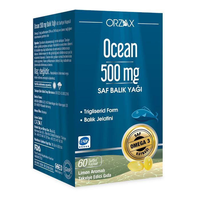 Orzax Ocean Plus Saf Balık Yağı 500 mg 60 Softjel Kapsül 