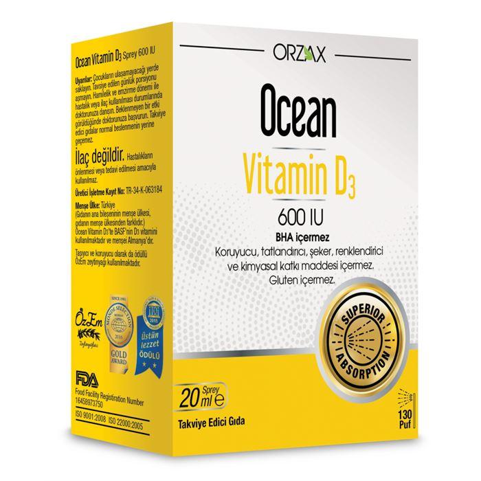 Orzax Ocean Vitamin D3 Sprey 600 IU 20 ml